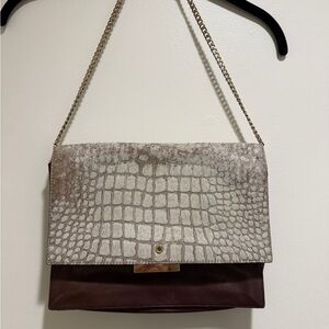Vince Camuto Tan and Brown Croc-Embossed Shoulder Bag